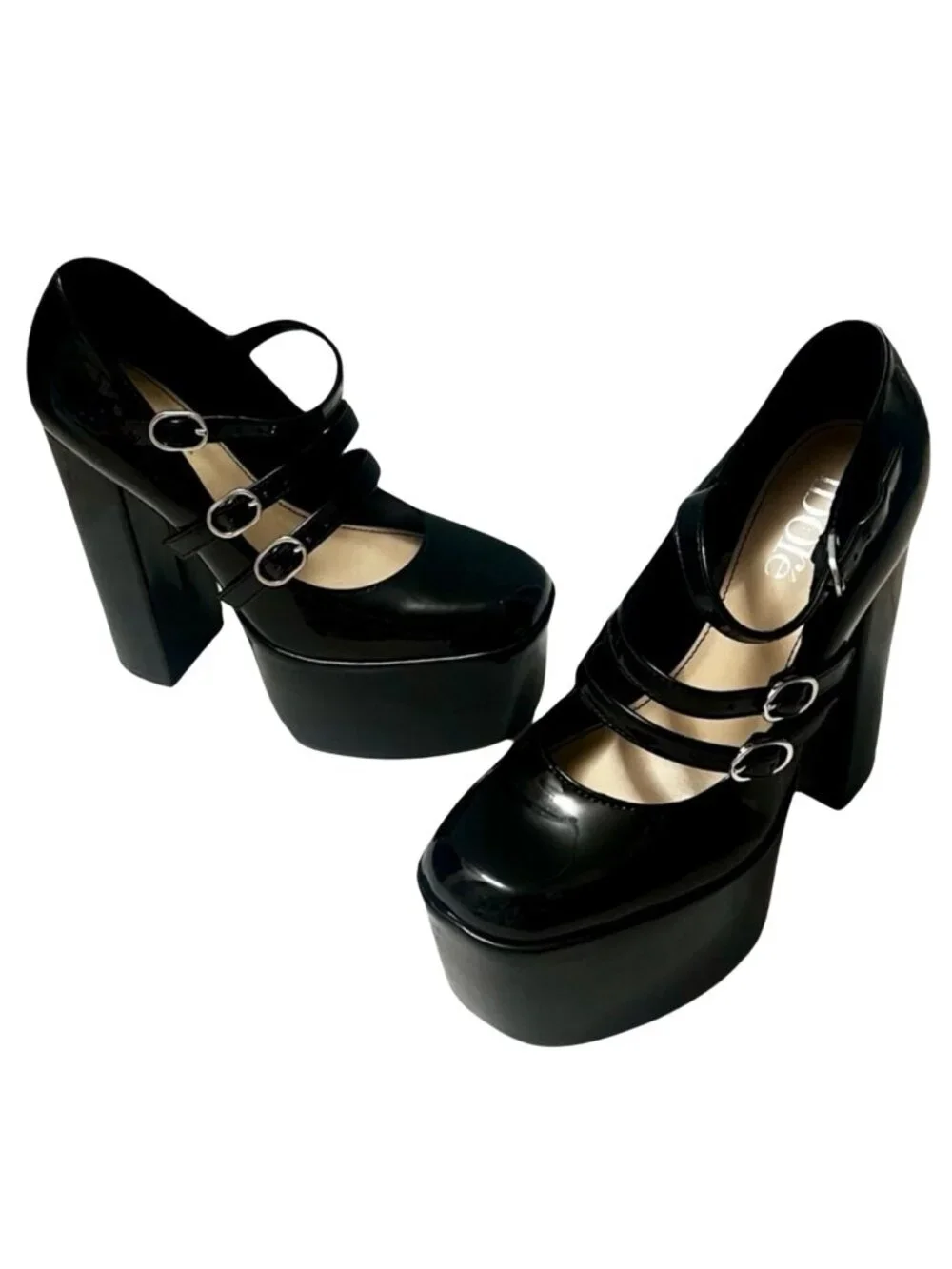 Block Platform Mary Jane Heels in Black